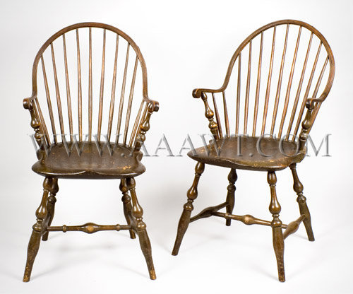 Armchairs, Pair, Windsors, Continuous Bow
Circa 1790's
Classic Rhode Island Harmony, entire view